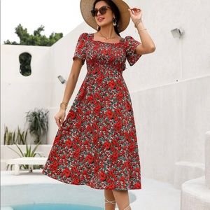 Allover floral print shirred dress, size 12